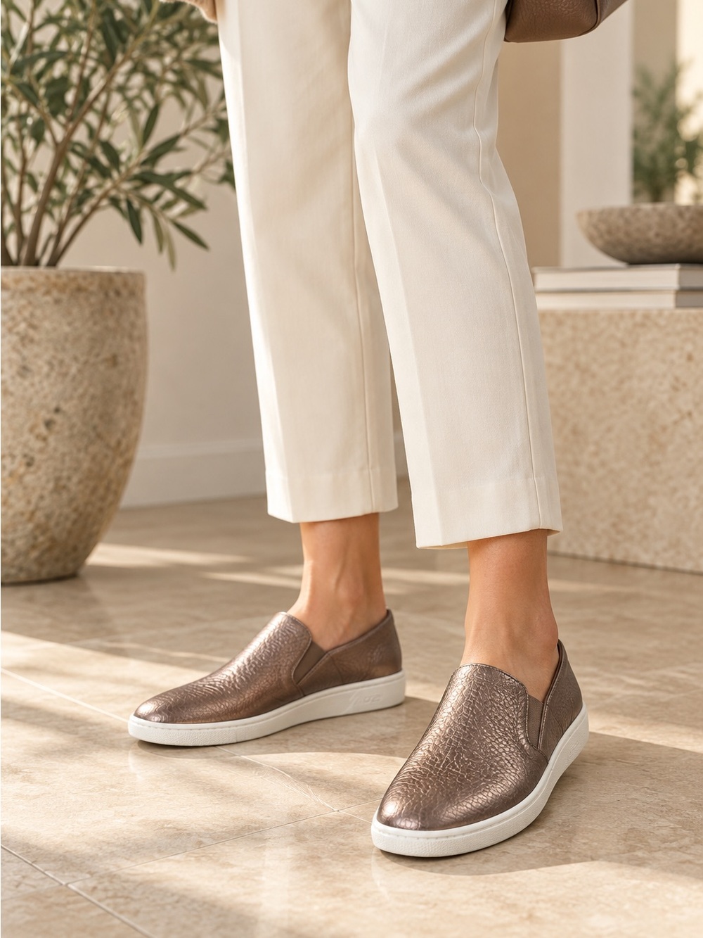Vince metallic bronze leather slip-on sneakers estimated size 9